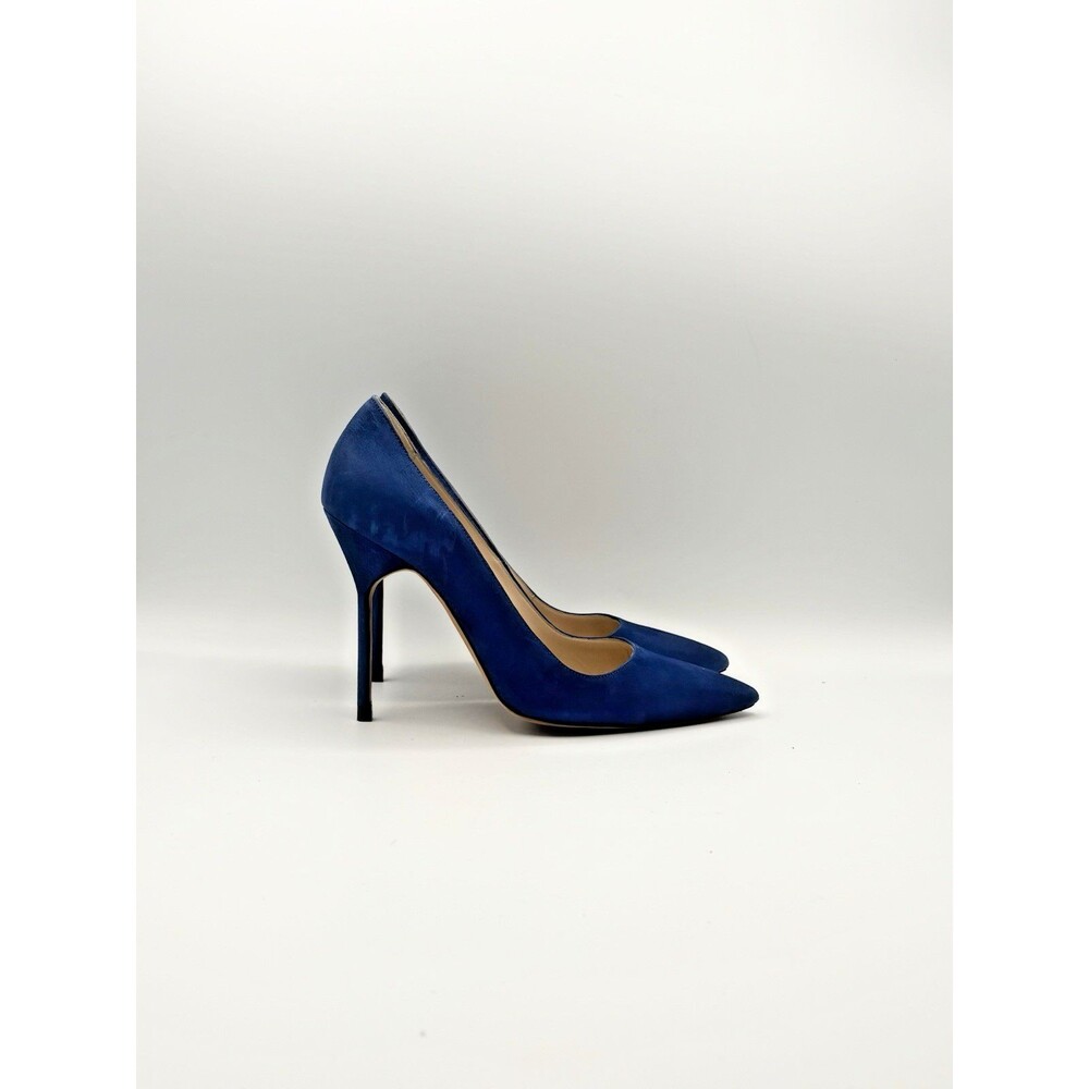 Manolo Blahnik Bright Blue Suede BB 105 Pointed Toe Stiletto Heels Size EU 36
